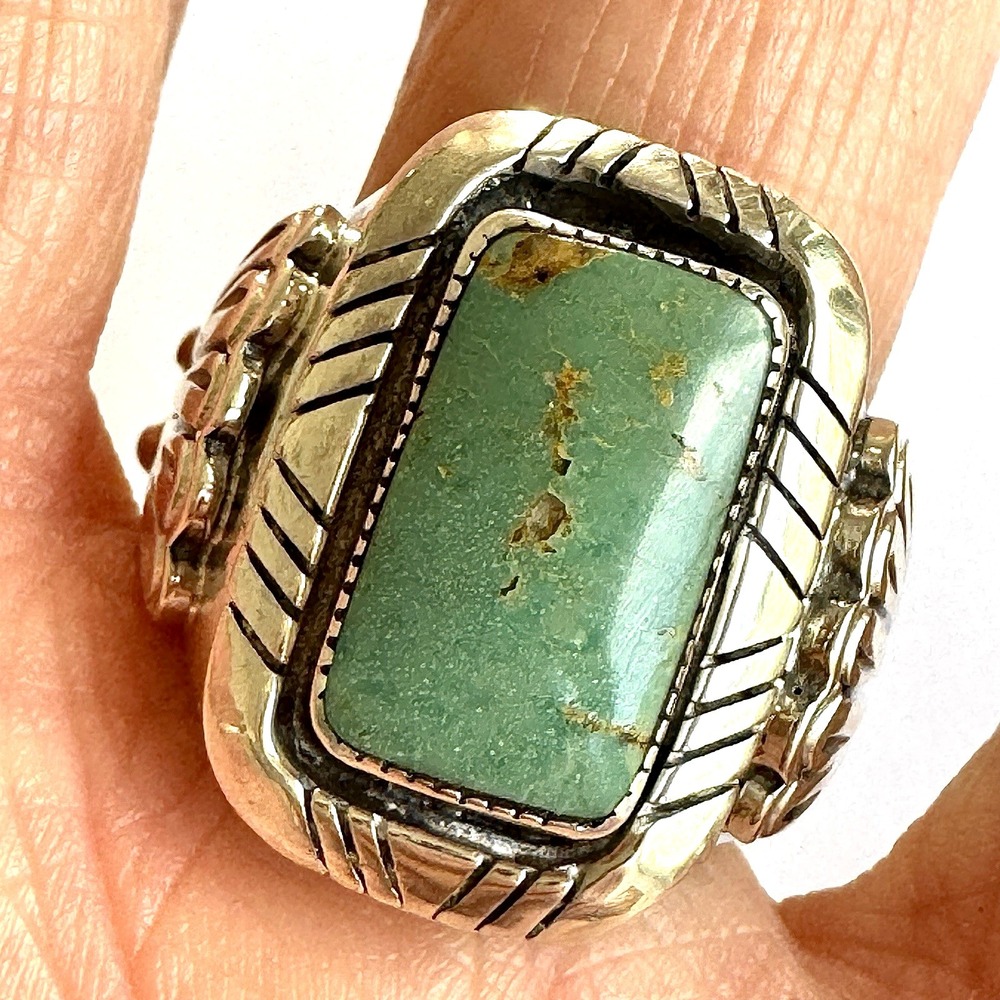 Navajo Fans Turquoise Mens Ring Sz 10 Sterling David Lopez Native American